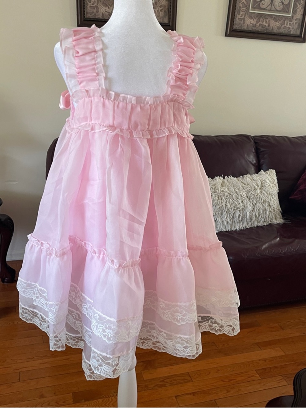 Selkie Pink Bow Puff Dress Ruffle Babydoll Coquette Princess Mini Dress - Picture 6 of 6